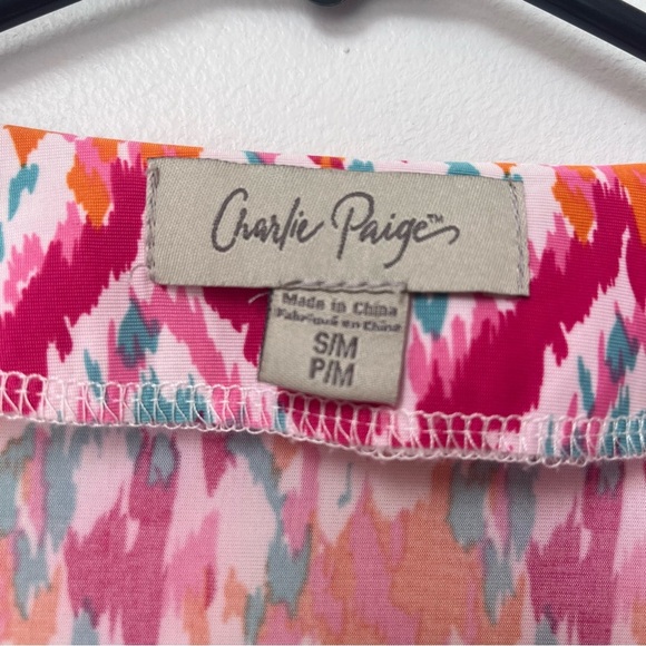 Charlie Paige Abstract Tunic Dress Pink Aqua Orange White Size Small - Picture 4 of 7